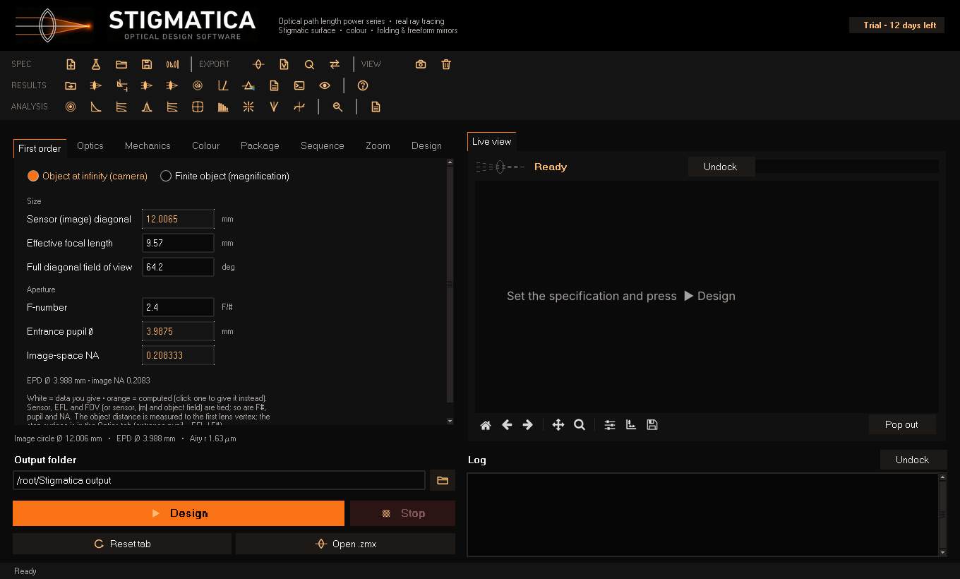 The Stigmatica interface with the specification form and the live view